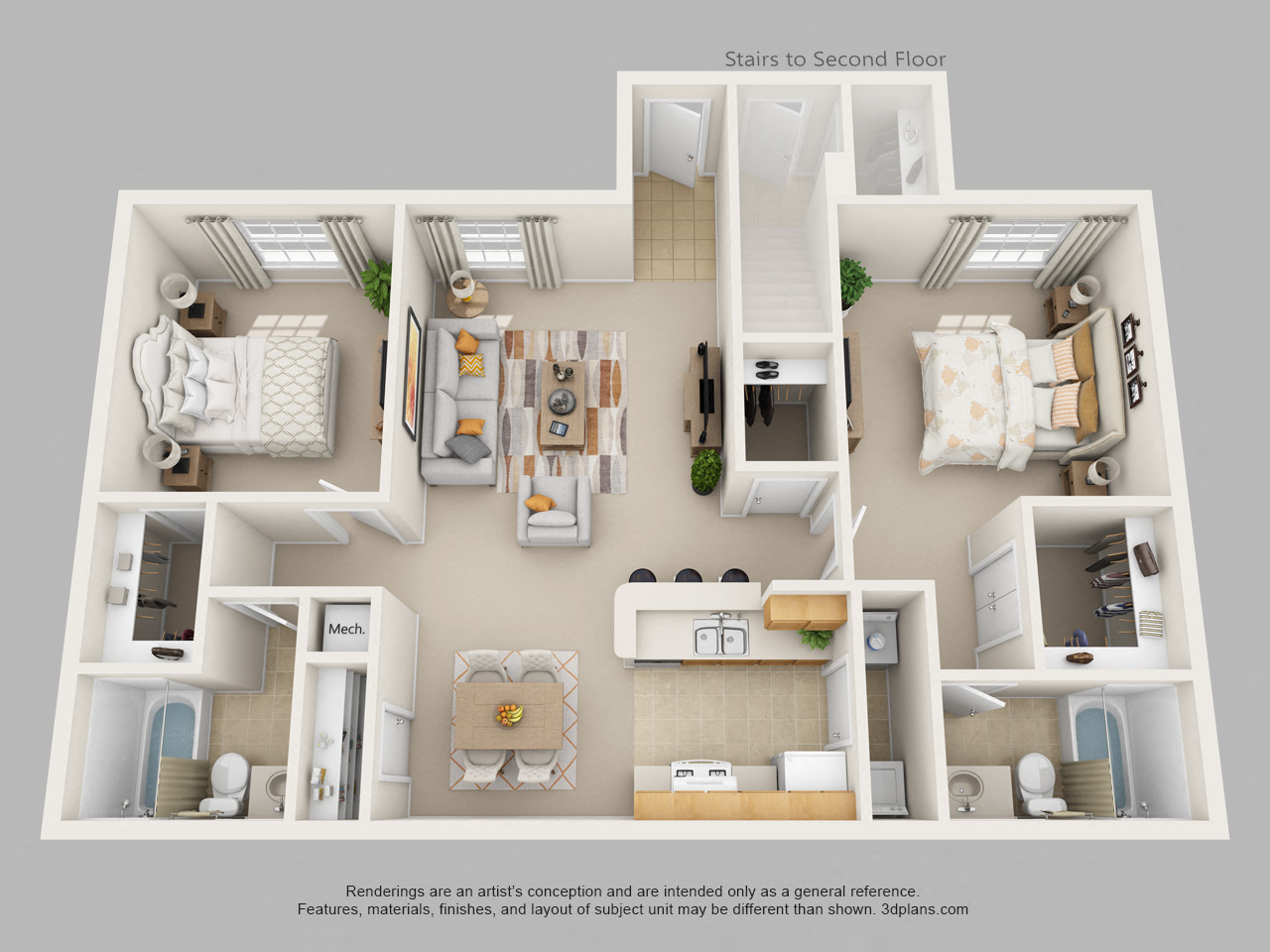 Two Bedroom Two Bath Floor Plan